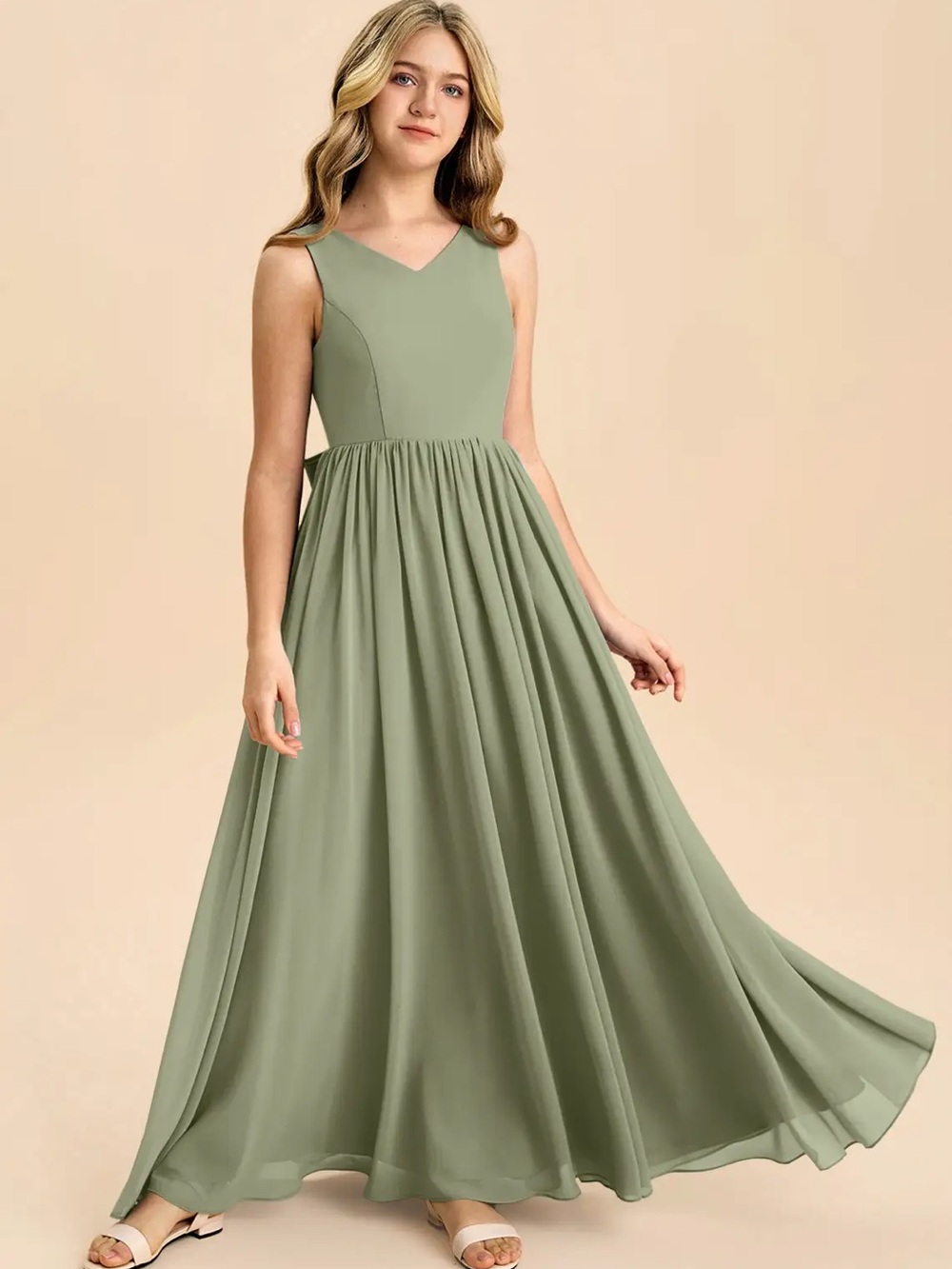 Azazie Hathaway Junior Bridesmaid Dress- Pistachio Green